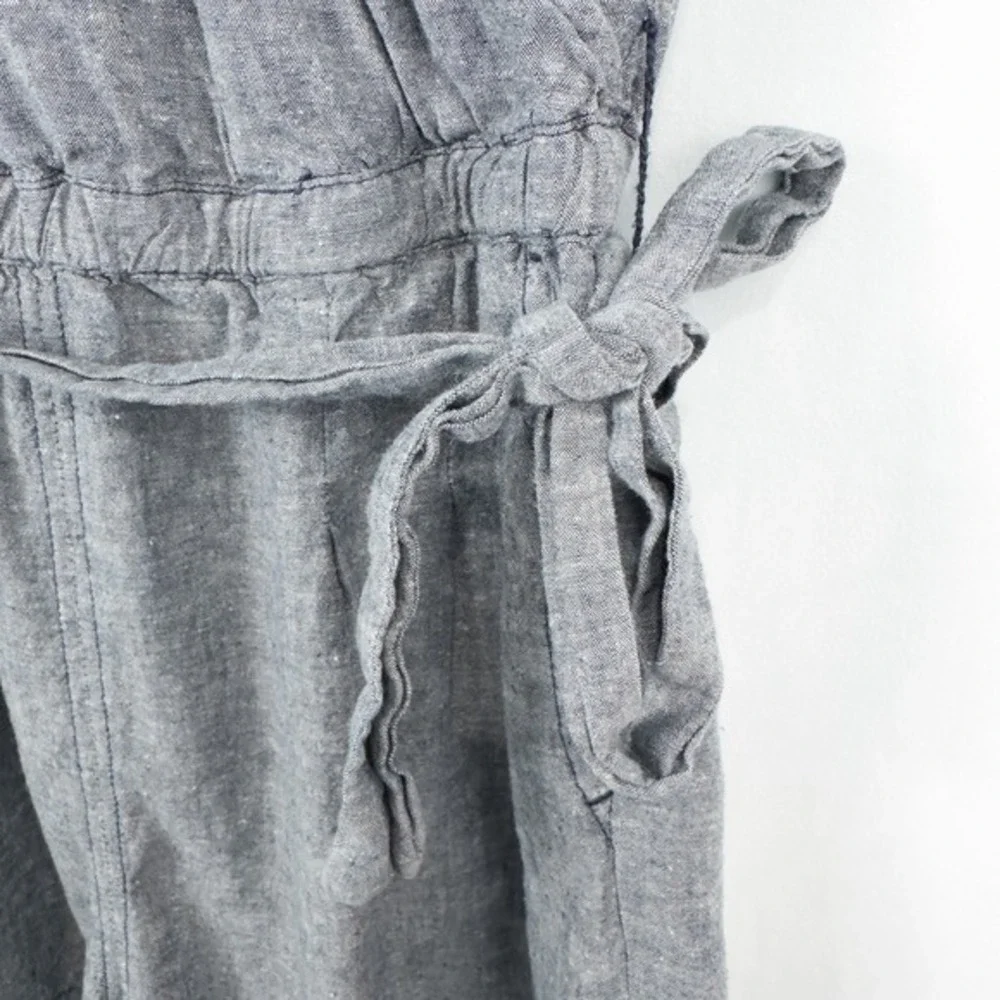 Toad & Co Tara Hemp Romper Medium V Neck Faux Wrap Blue Gray Minimalist‎ Granola